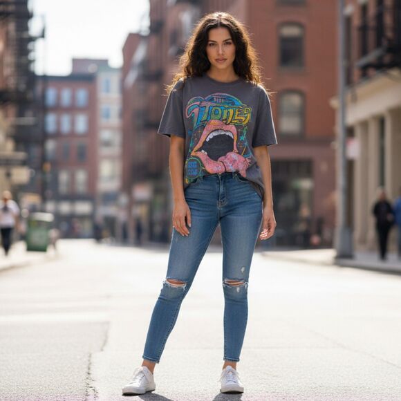 the Rolling Stones Tops - The Rolling Stones Band Lips & Tongue Gray Short Sleeve T-shirt Size L